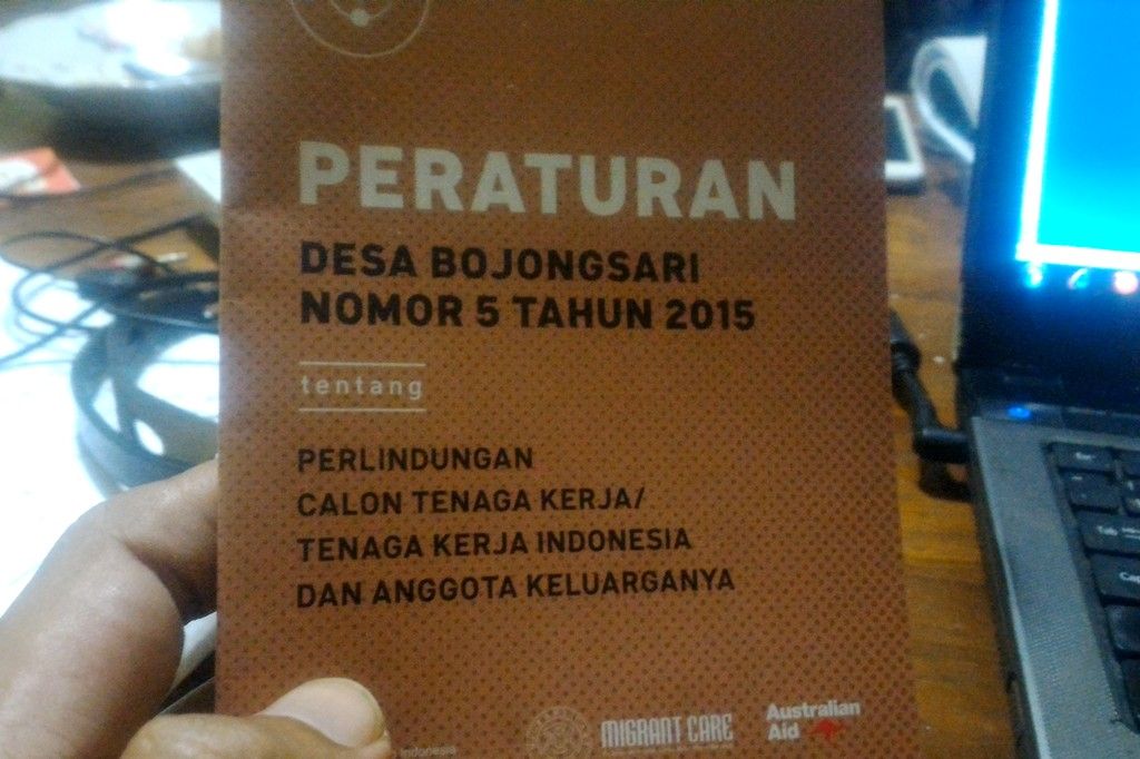 Peraturan Desa Bojongsari mengenai Perlindungan Buruh Migran dan Keluarganya. (Foto: Perdes Perlindungan BMI/ Ridlo)