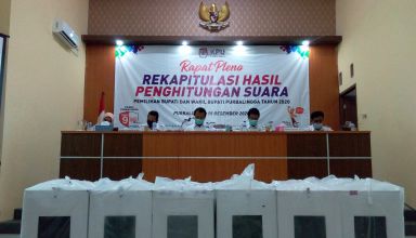 Rapat pleno rekapitulasi hasil penghitungan suara diKPU Purbalingga