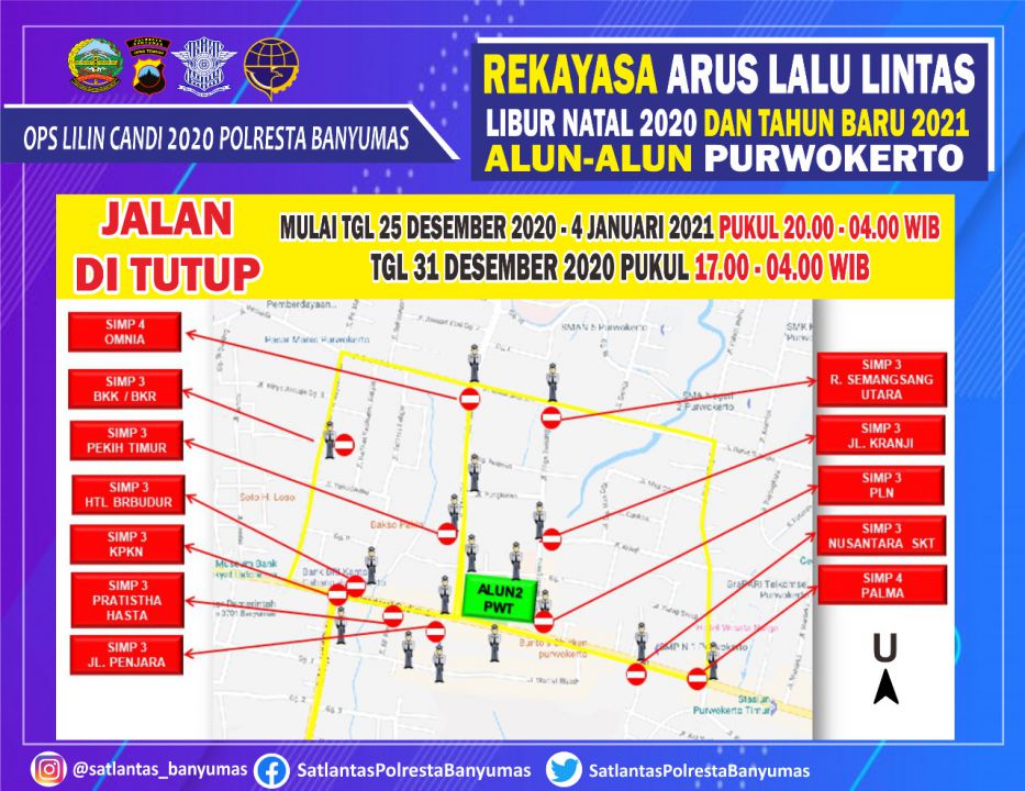 rekayasa lalu lintas saat tahun baru di alun-alun Purwokerto