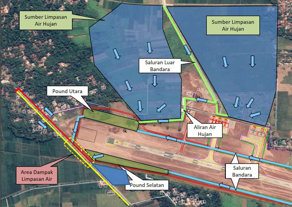 Peta yang menunjukkan luapan air di area Bandara Soedirman Purbalingga